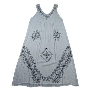 Seven Islands White Embroidered Rayon Dress Sleeveless Boho One Size.